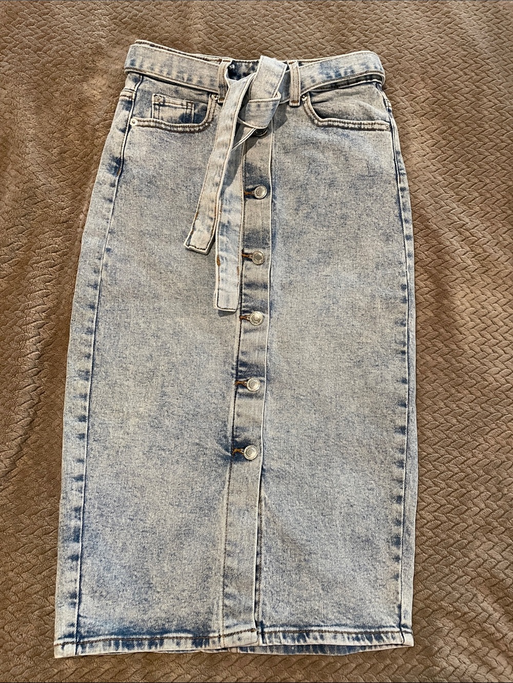 Denim Midi Skirt with Tie Belt